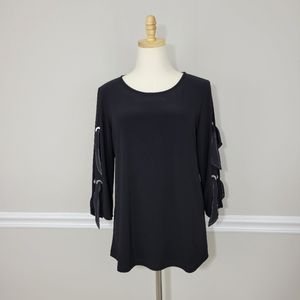 Joseph Ribkoff Women's Round Neck with Open Sleeves Black Top Size 10